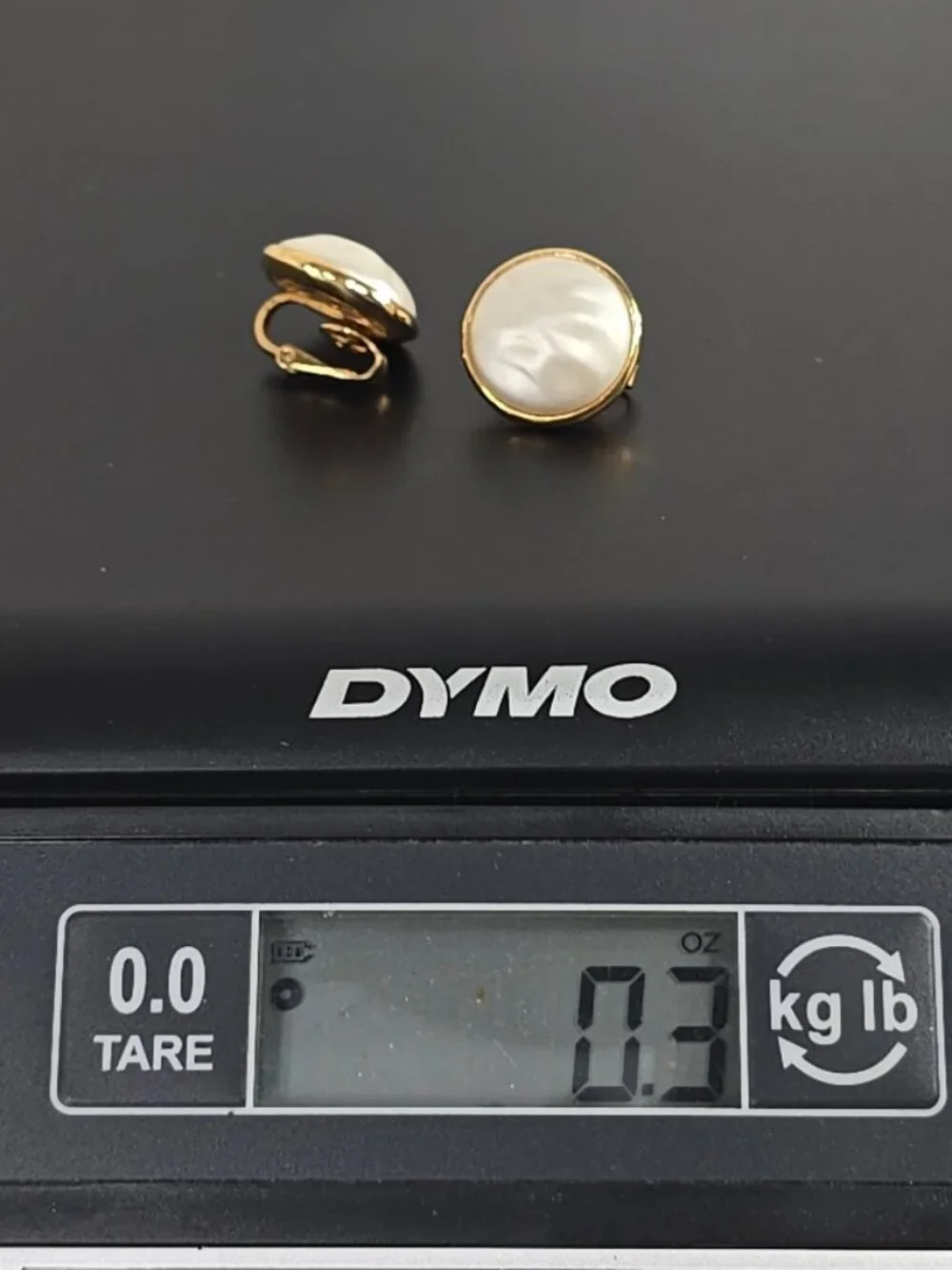 VINTAGE Trifari Gold Tone Faux Pearl Clip‑On Earrings Round Classic Signed......